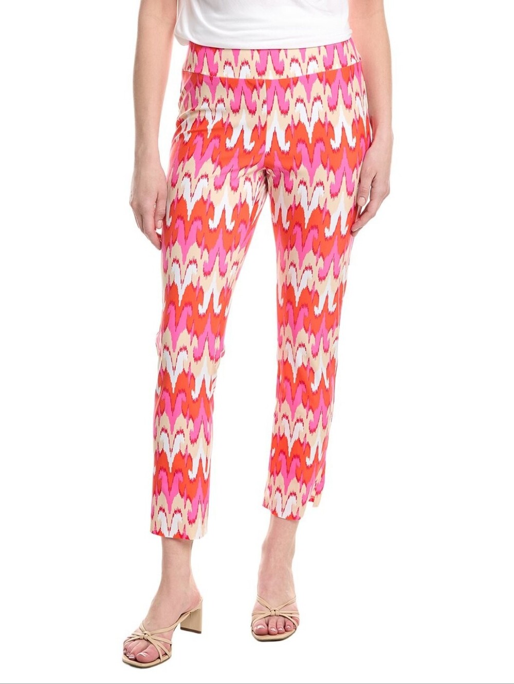 Jude Connally Lucia Pant Crop Pull On Pink Coral Tan White Sz Large $150 WP100